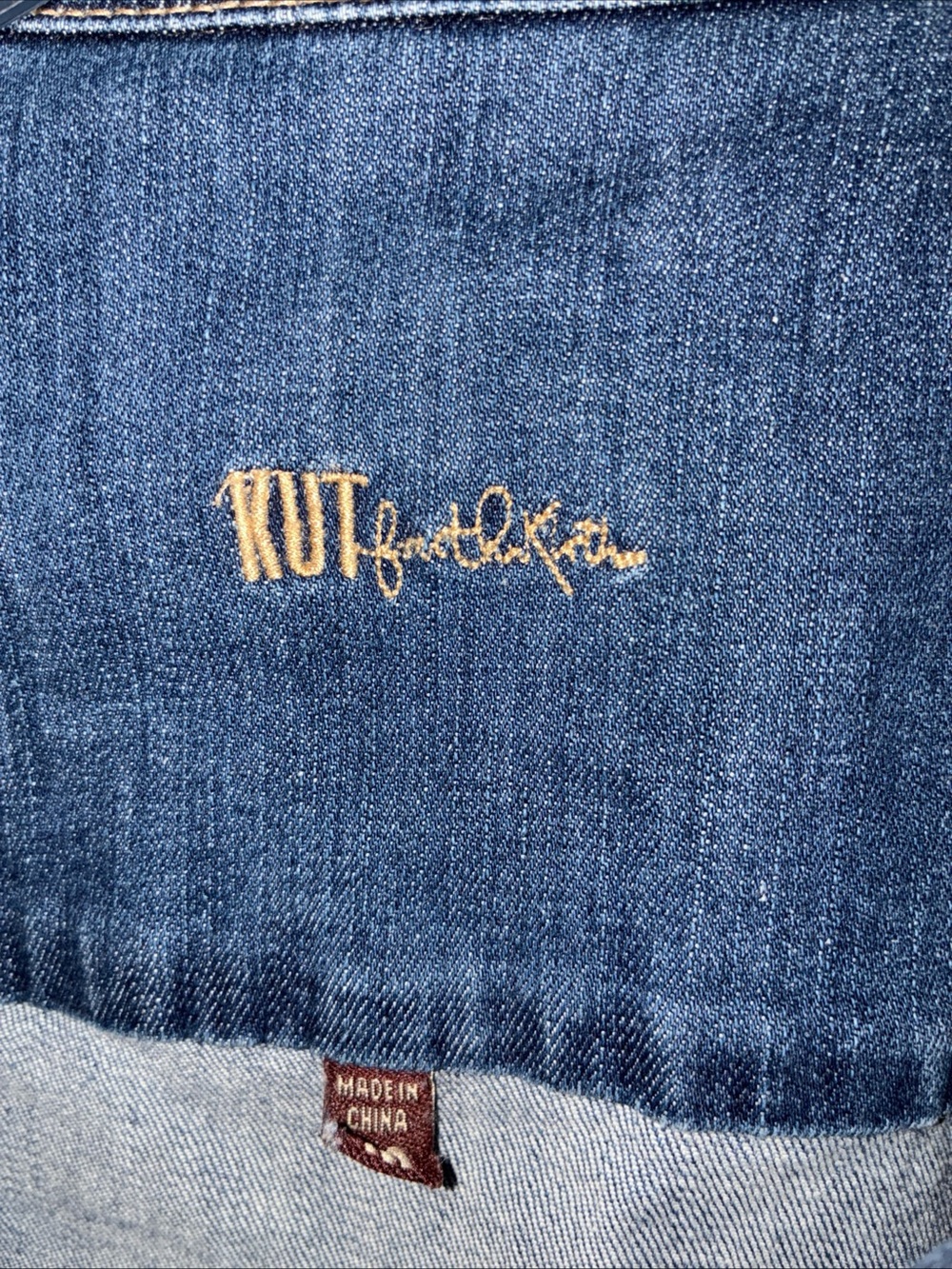 Kut from the Kloth Blue Denim Jacket with Brown and White Cow Print Yoke - Picture 3 of 8